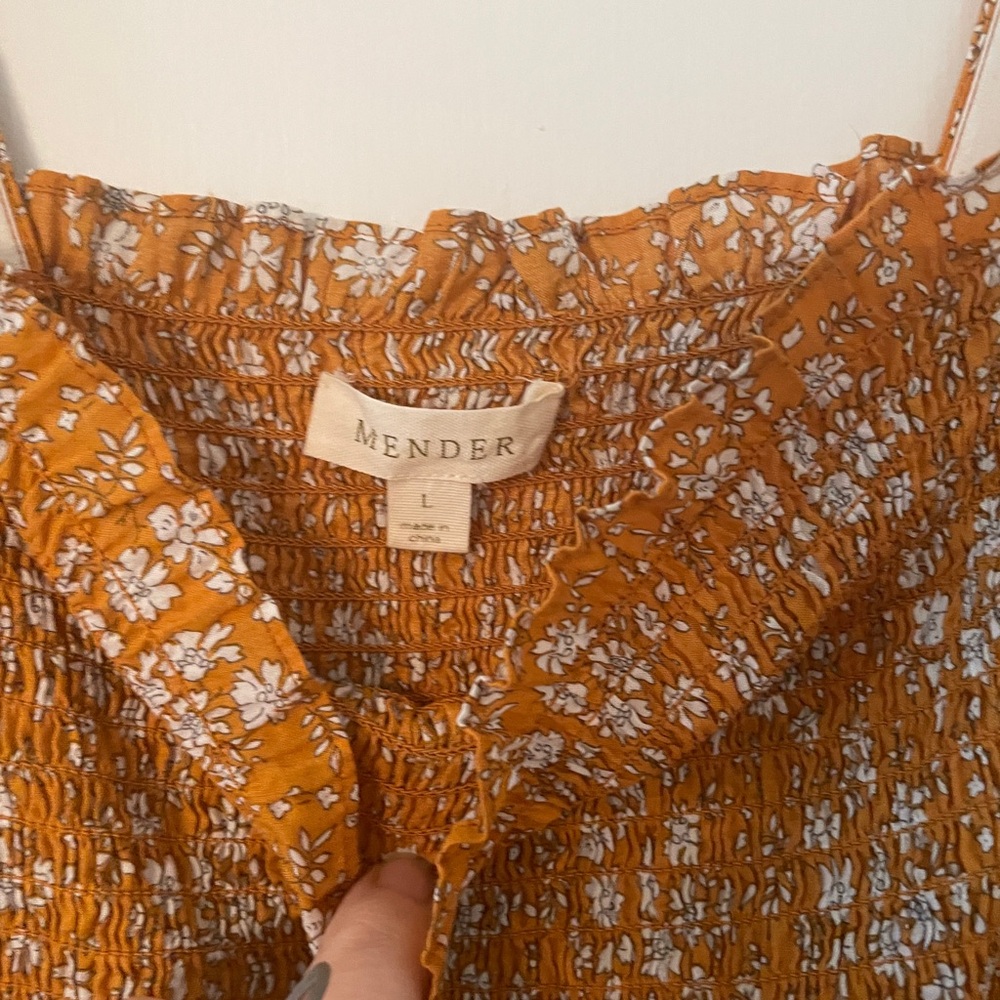 Anthropologie Mender Smocked Yellow Floral Midi Dress Size Large - Picture 4 of 5